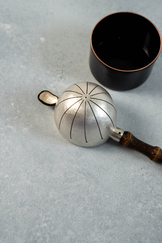 Handmade Silver Tea Strainer with Black Bamboo Handle
