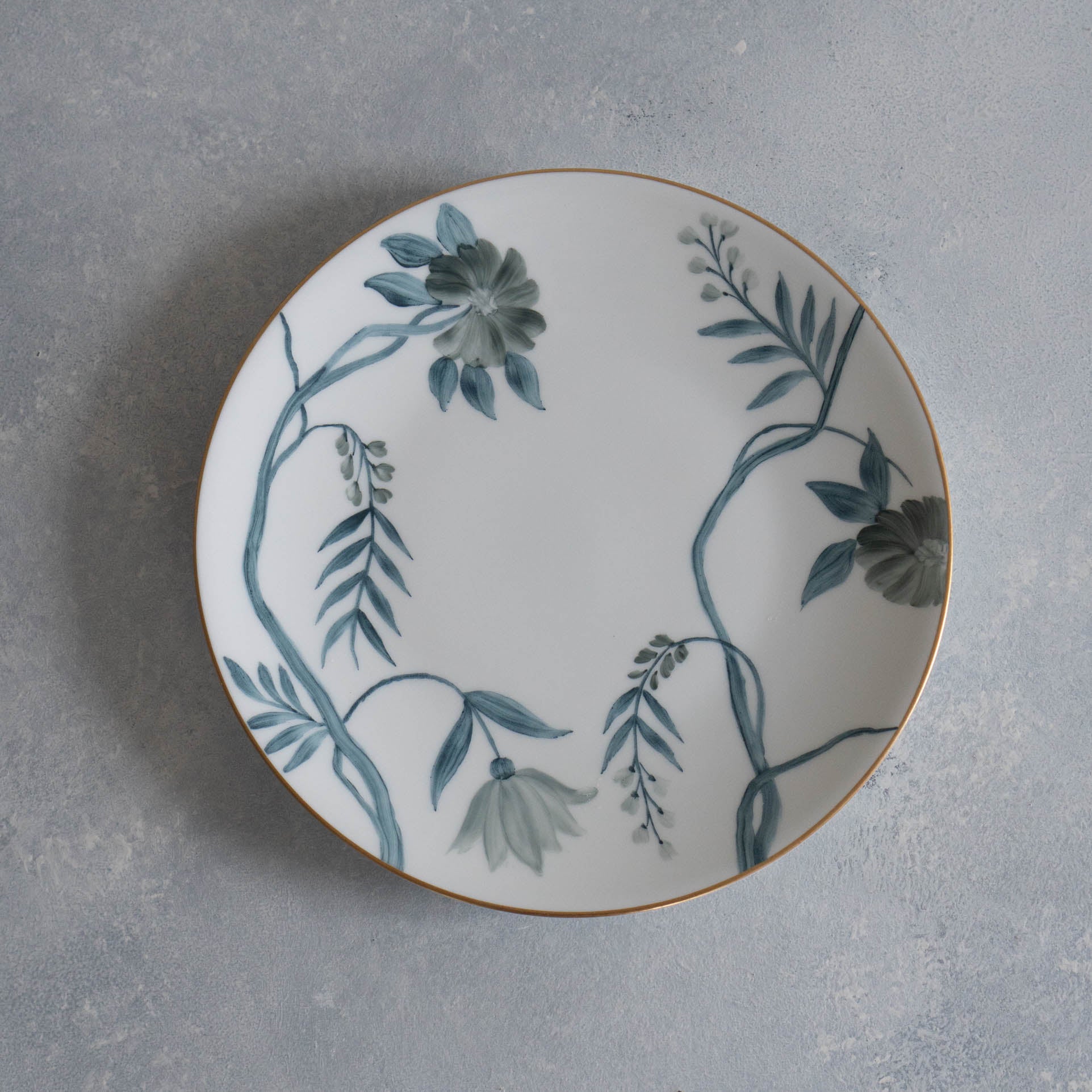 hand painted blue flower salad plate by Marie Daage