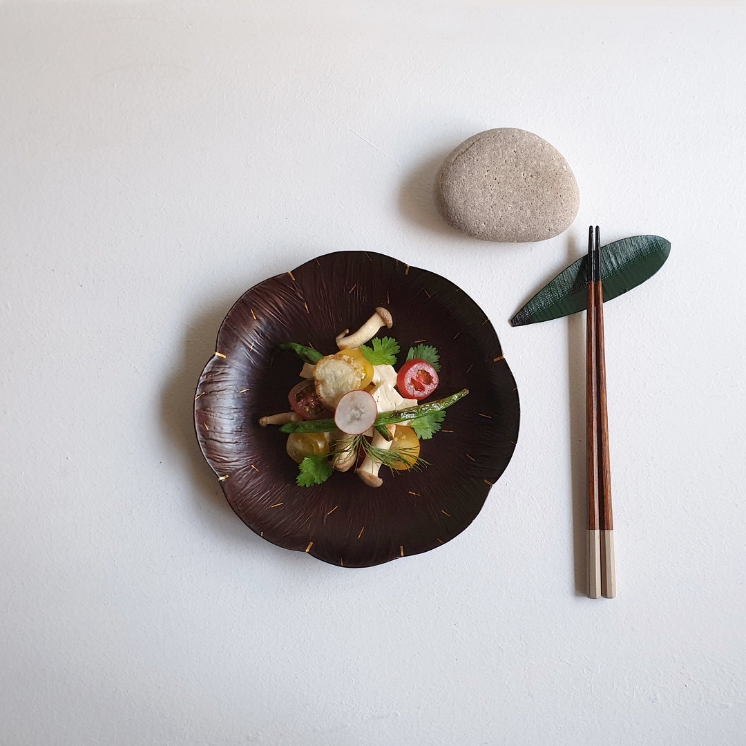 Otchil Flower Plate - Dark Brown