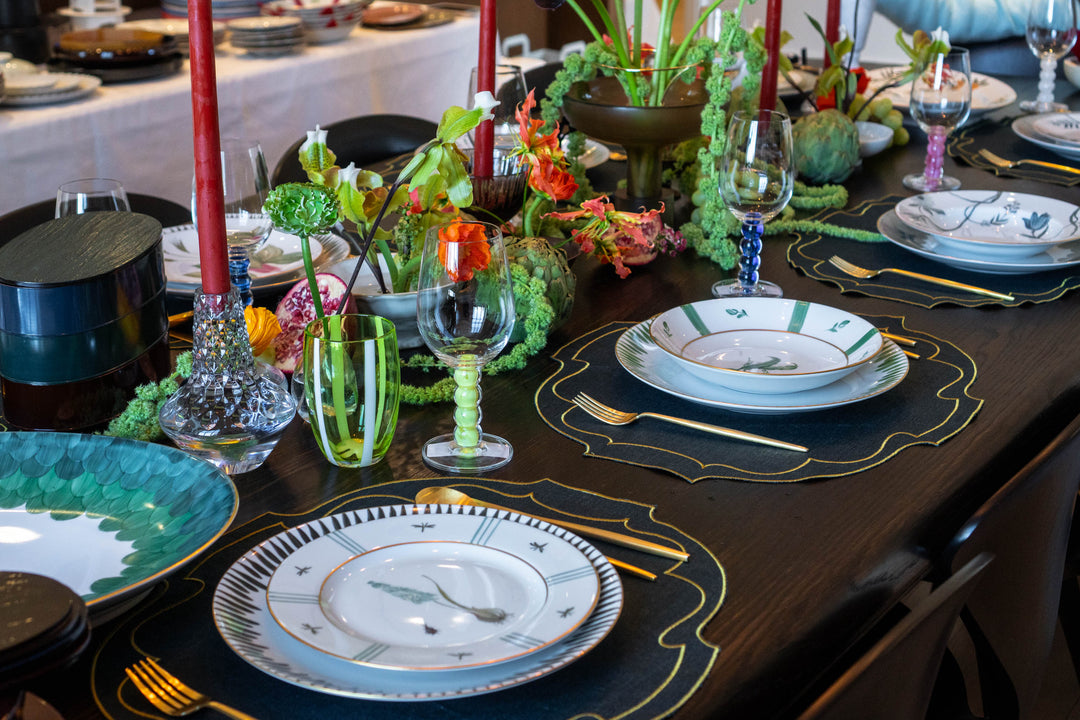 Coated Linen- Parentesi Oval (Dark Green / Gold)