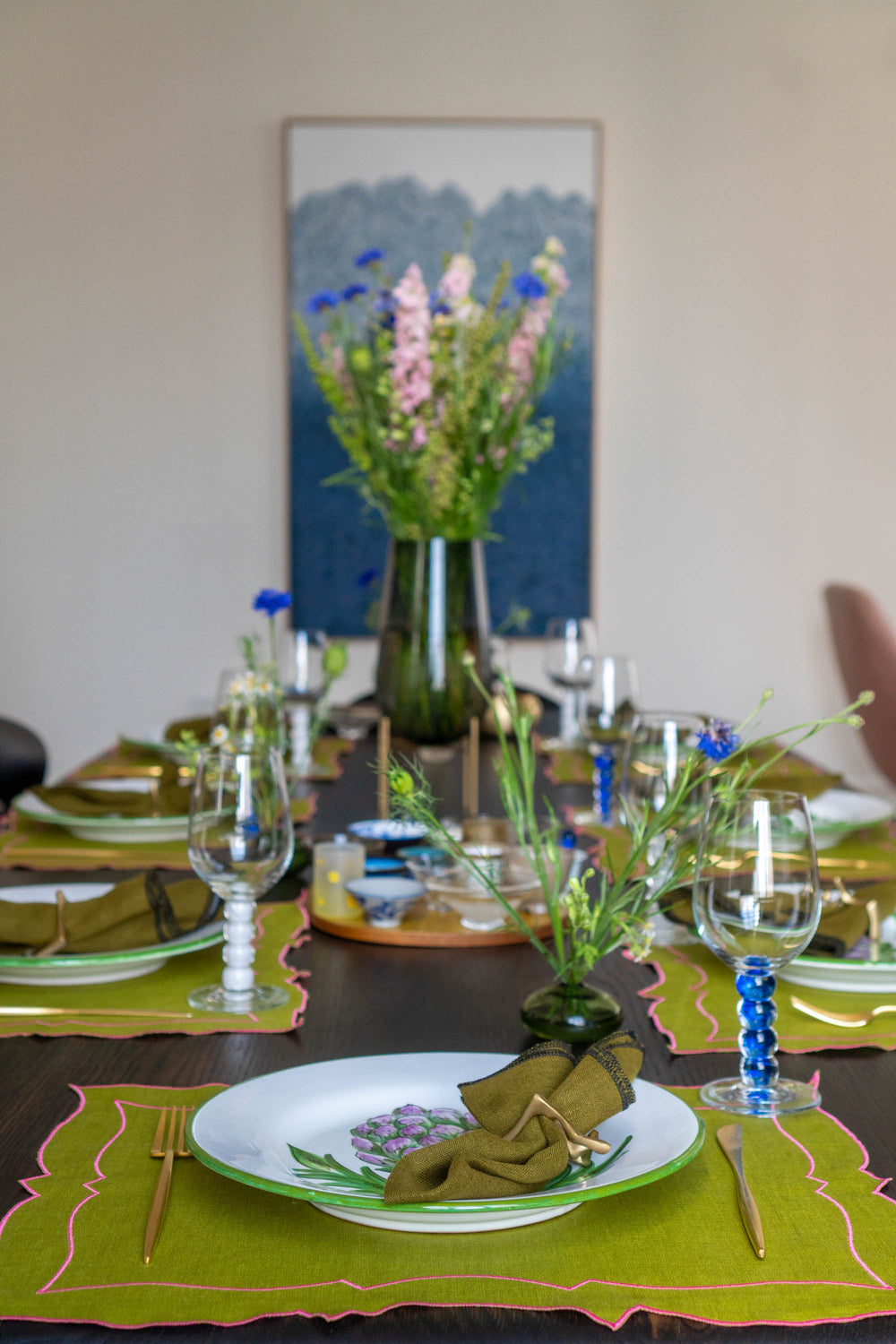 Coated Linen - Parentesi Rectangular (Sage/ Fuchsia)