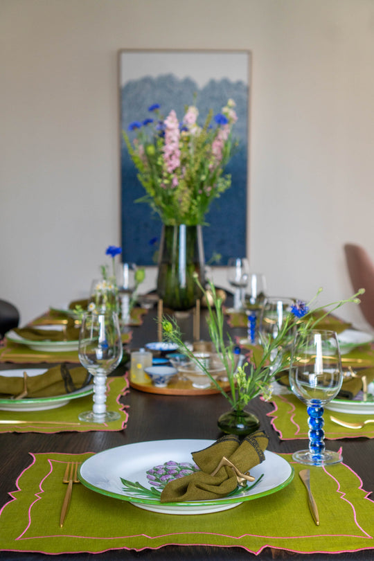 Coated Linen - Parentesi Rectangular (Sage/ Fuchsia)