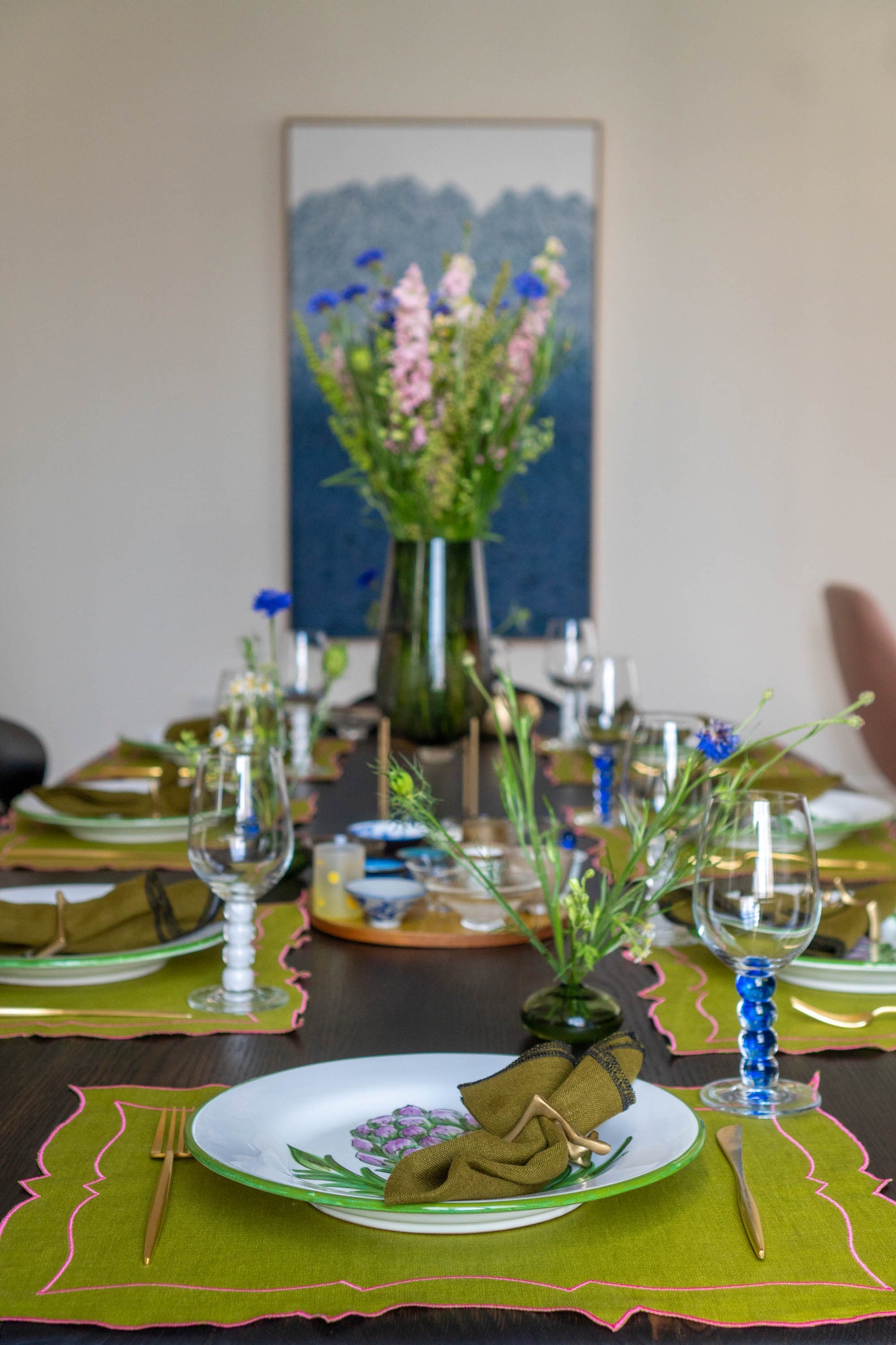 Coated Linen - Parentesi Rectangular (Sage/ Fuchsia)
