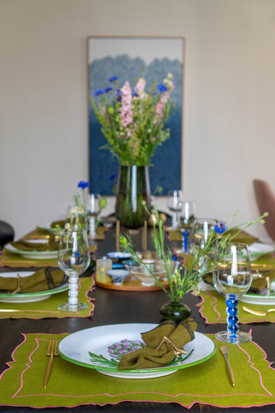 Coated Linen - Parentesi Rectangular (Sage/ Fuchsia)