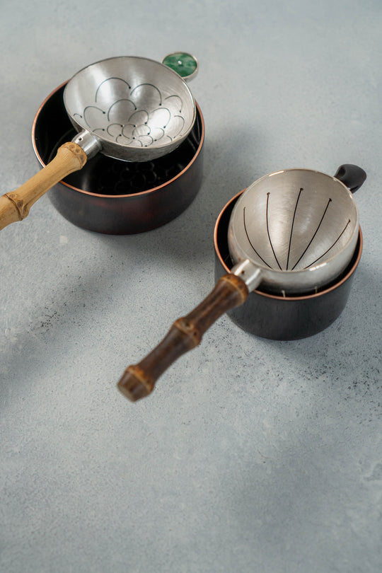 Handmade Silver Tea Strainer with Black Bamboo Handle
