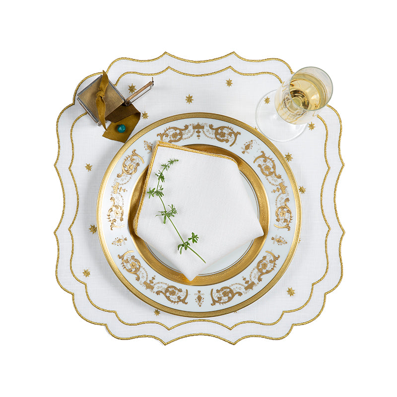Coated Linen- Krinkle Stars (White/Gold)