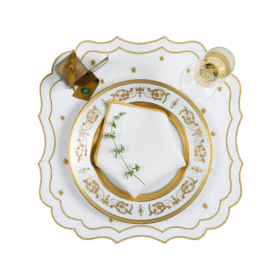 Coated Linen- Krinkle Stars (White/Gold)