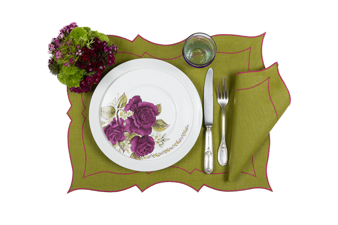 Coated Linen - Parentesi Rectangular (Sage/ Fuchsia)