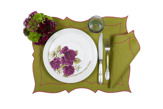 Coated Linen - Parentesi Rectangular (Sage/ Fuchsia)
