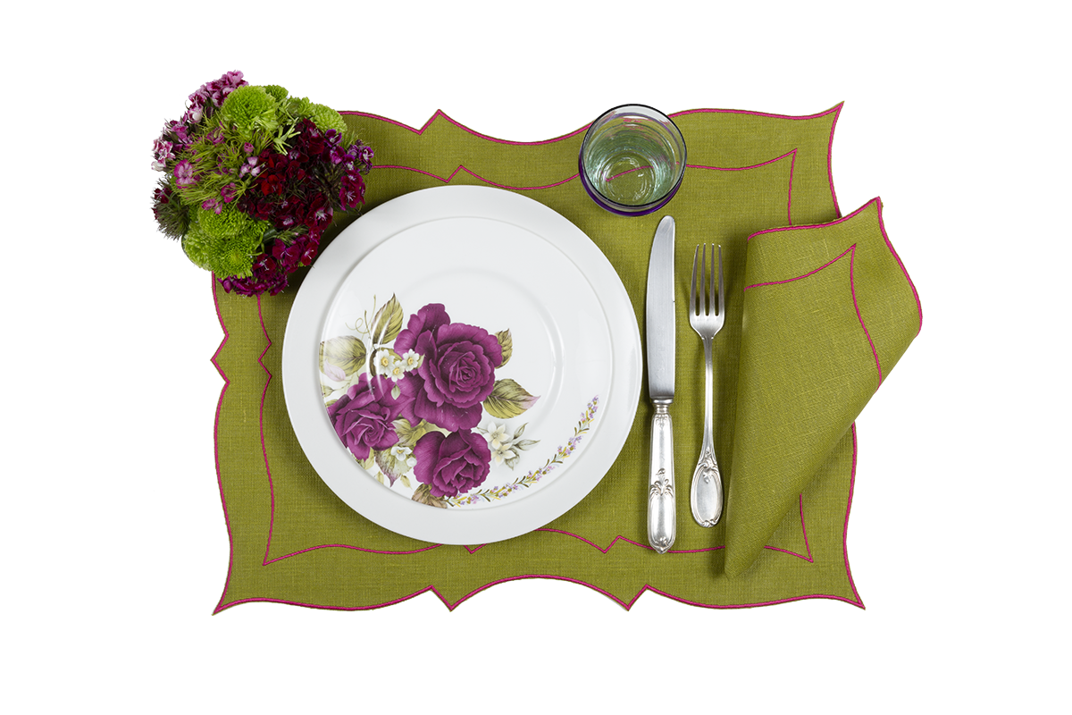 Coated Linen - Parentesi Rectangular (Sage/ Fuchsia)