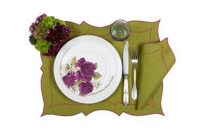 Coated Linen - Parentesi Rectangular (Sage/ Fuchsia)