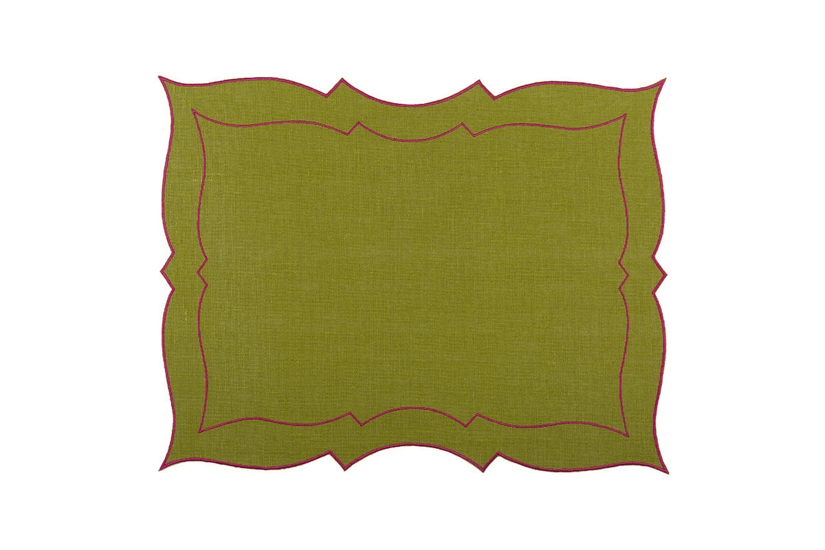 Coated Linen - Parentesi Rectangular (Sage/ Fuchsia)